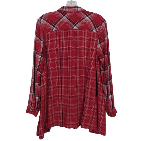 J. Jill‎ Women's size Small Petite Tunic Blouse Red Plaid Button-Down Rayon - Picture 2 of 13